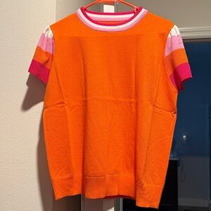 Women’s Bright Orange Crewneck Sweater with Pink Accent